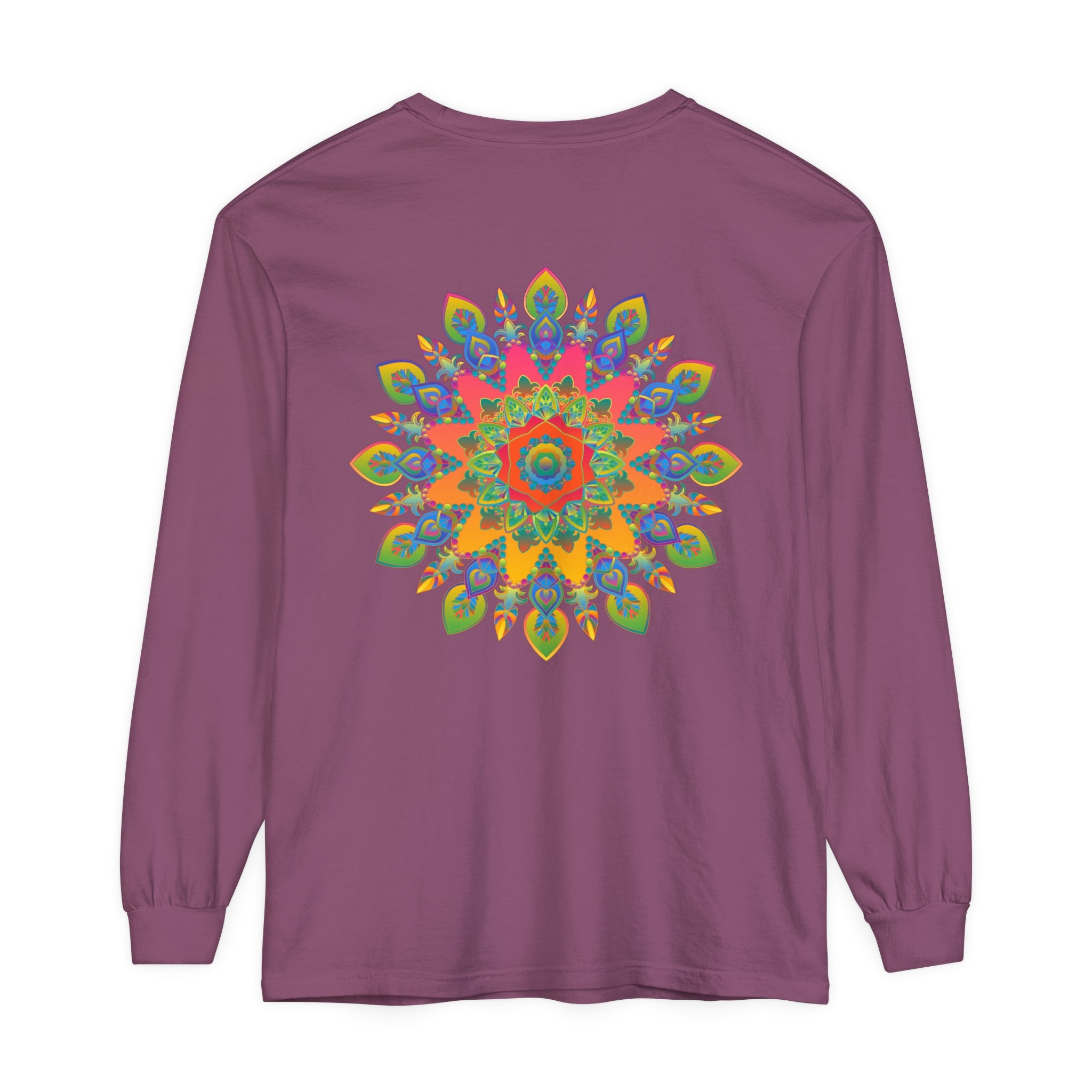 Vibrant Mandala Unisex Long Sleeve T-Shirt with intricate and colorful mandala design