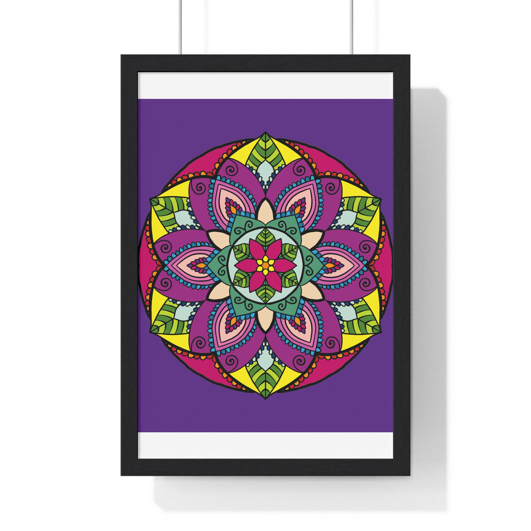 Beautiful purple mandala art poster, hand-drawn with intricate details, perfect for mindfulness and yoga decor