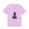 Black cat t-shirt with an intricate mystical design, perfect for cat lovers