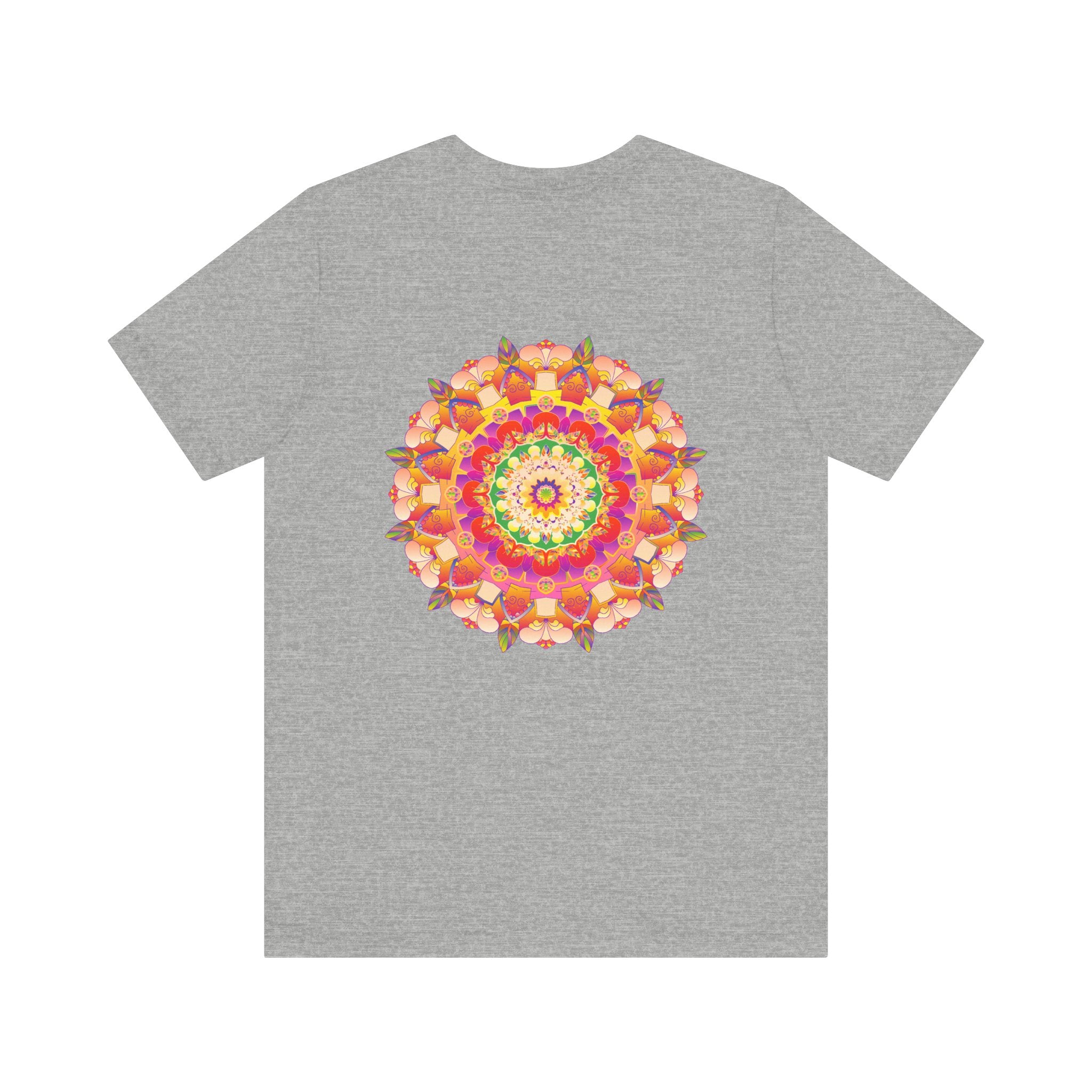 Colorful and intricate mandala design tee promoting spiritual peace and harmony