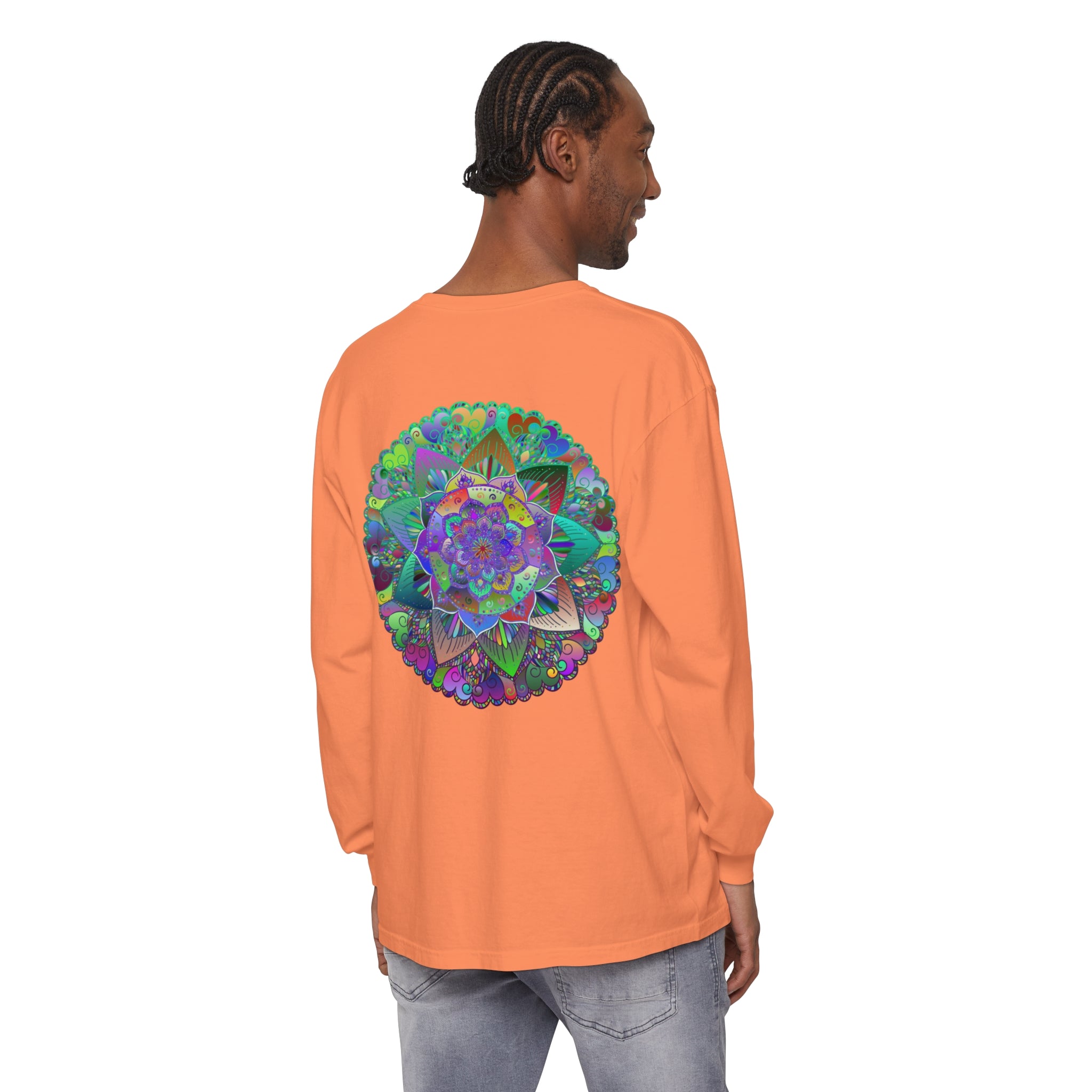 Colorful and intricately designed mandala long sleeve t-shirt for both men and women