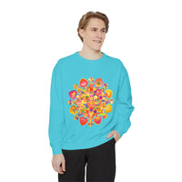 Vibrant mandala sweatshirt featuring a colorful and detailed design, perfect for adding a pop of color to your wardrobe
