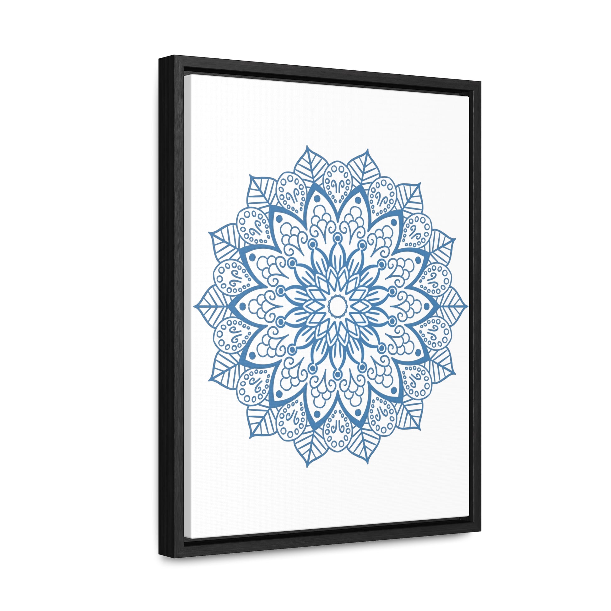 Beautiful steel blue Mandala Handmade Art on gallery canvas wraps, vertical frame