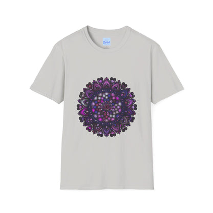 Beautiful purple mandala art unisex softstyle t-shirt with hand-drawn design