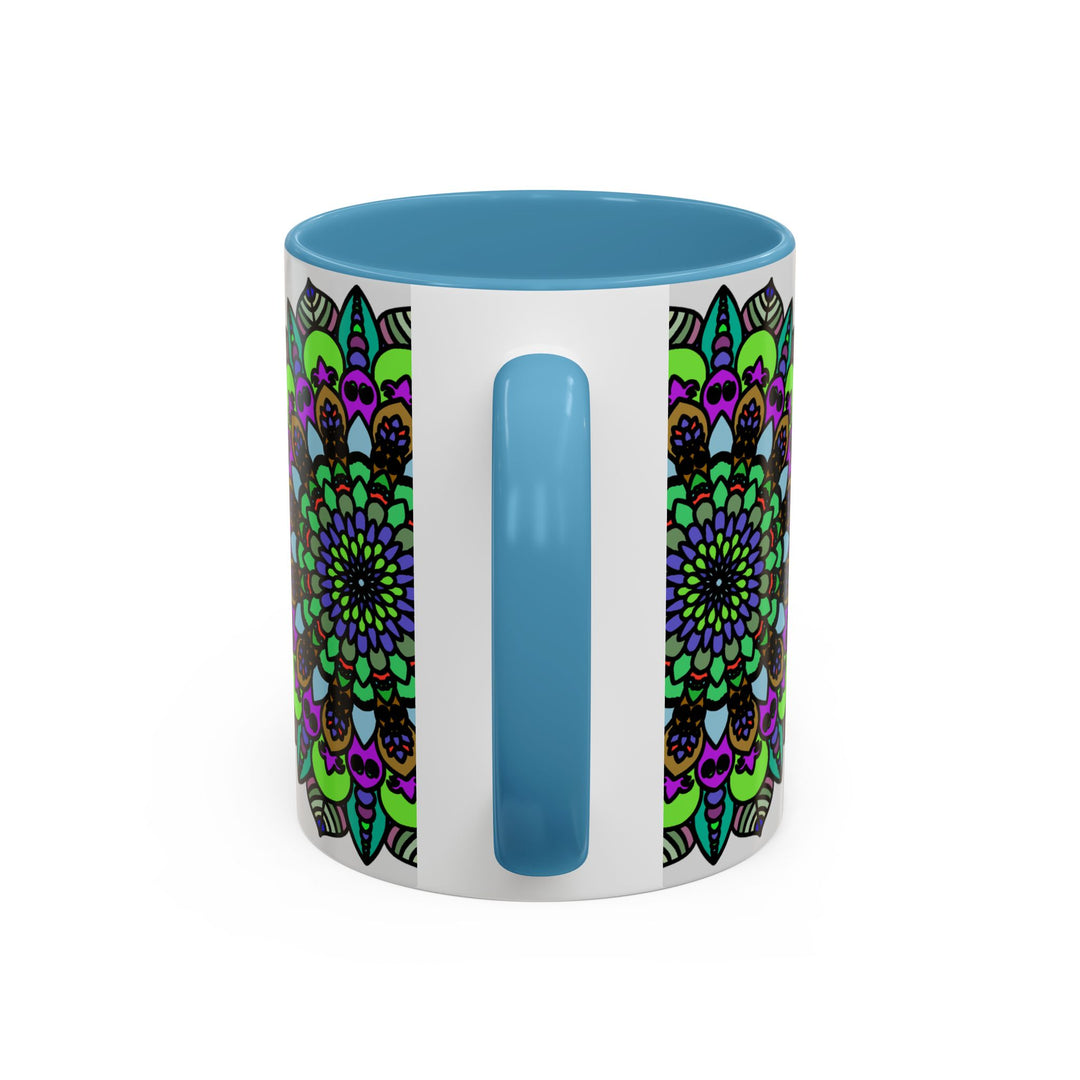 Colorful and vibrant mandala art mug with intricate and detailed design