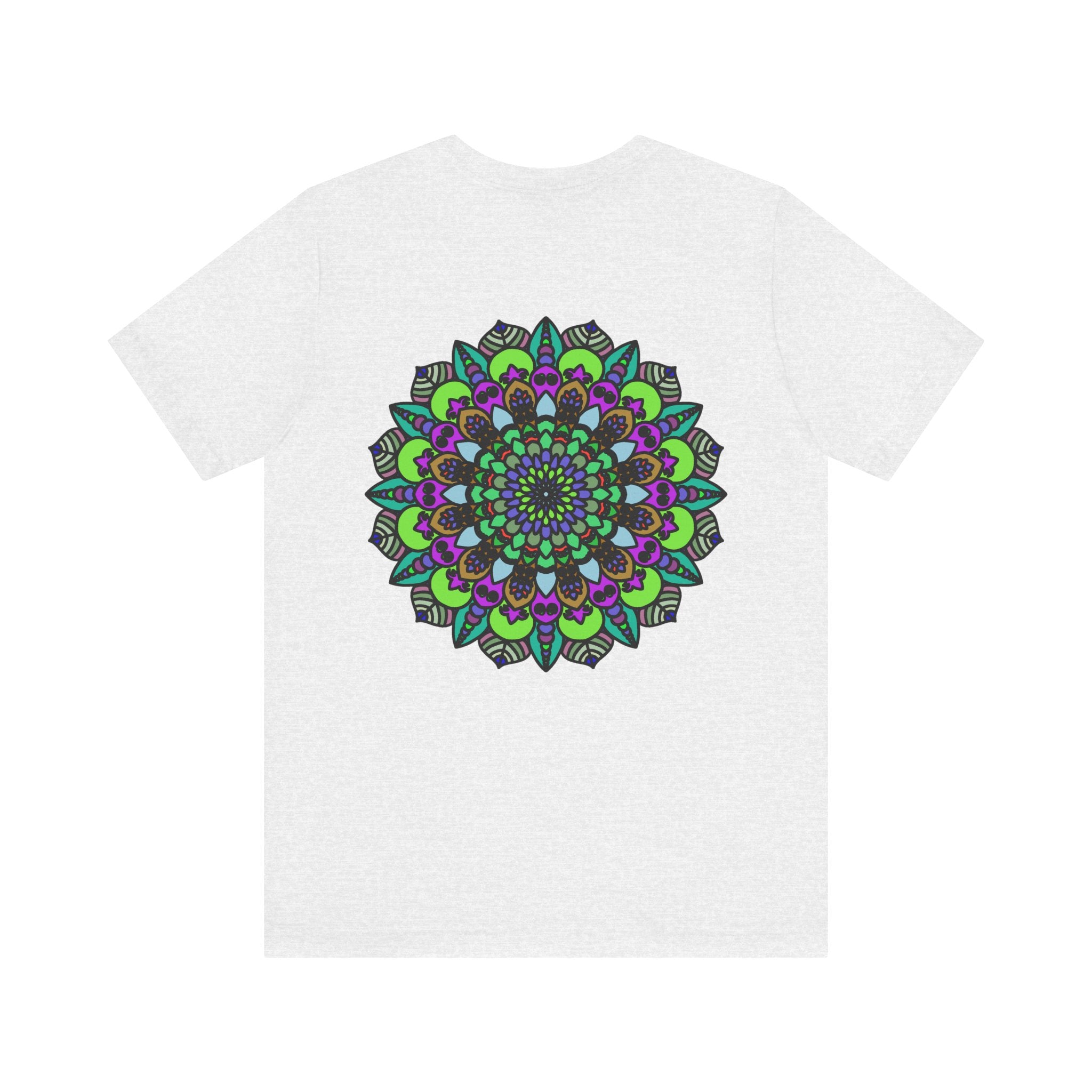 Beautiful white t-shirt with a mandala design, promoting spiritual harmony and peace