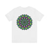 Beautiful white t-shirt with a mandala design, promoting spiritual harmony and peace