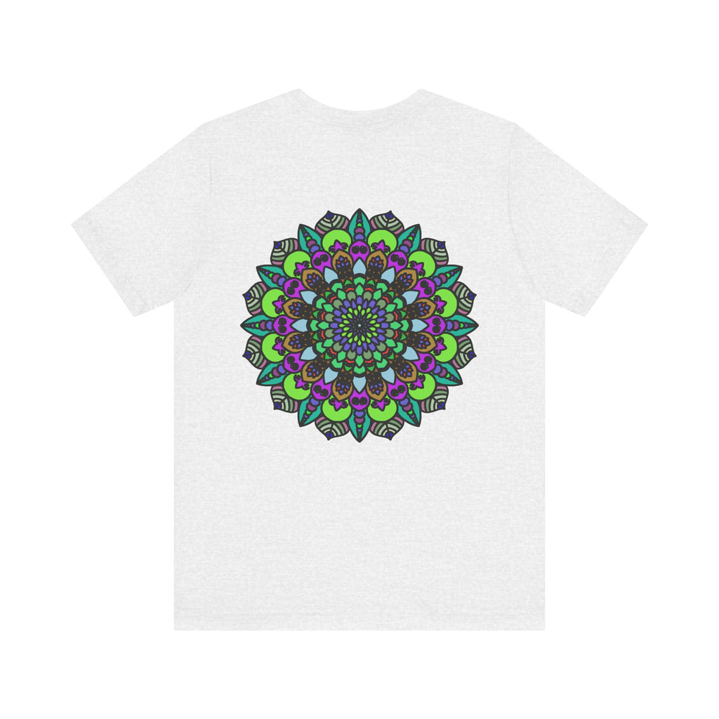 Beautiful white t-shirt with a mandala design, promoting spiritual harmony and peace