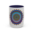 Colorful and intricate mandala artwork on a grey background mug 