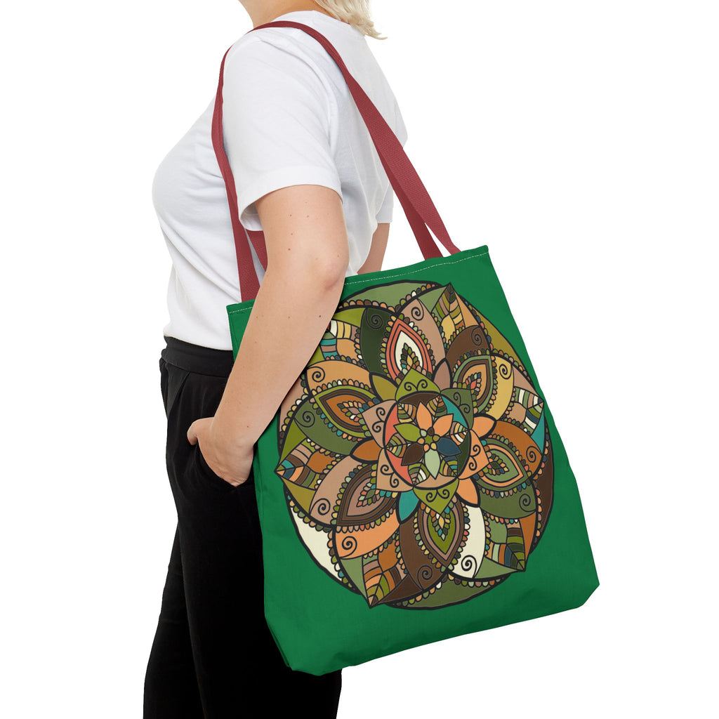 Boho Mandala Tote Bag — Green Floral Pattern AOP Shopper
