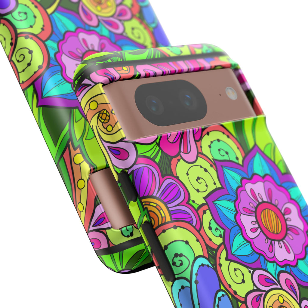 Floral Fantasy iPhone and Google Pixel Case in Bright Green Palette