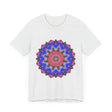 Vibrant and intricate geometric mandala design on a colorful t-shirt