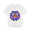 Vibrant and intricate geometric mandala design on a colorful t-shirt