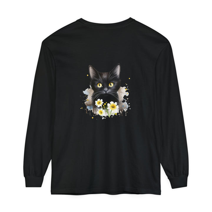 Black Cat Watercolor Floral Unisex T-Shirt with vibrant and detailed watercolor floral design