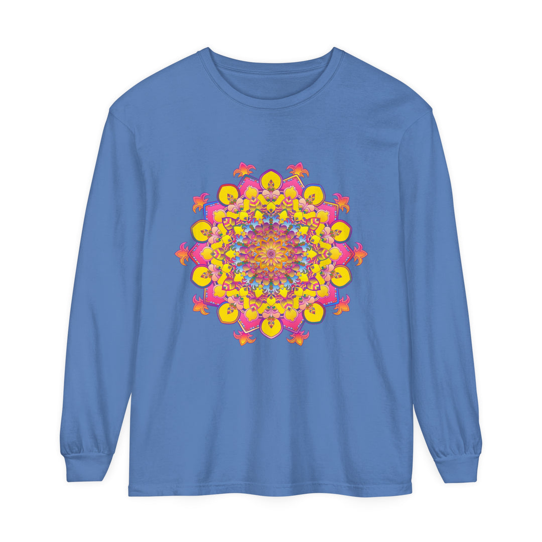 Vibrant Mandala Unisex Long Sleeve T-Shirt featuring a colorful, intricate mandala design