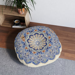Round Floor Pillow – Blue Mandala Batik Meditation Cushion