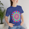 Vibrant and intricate psychedelic mandala design on a colorful t-shirt