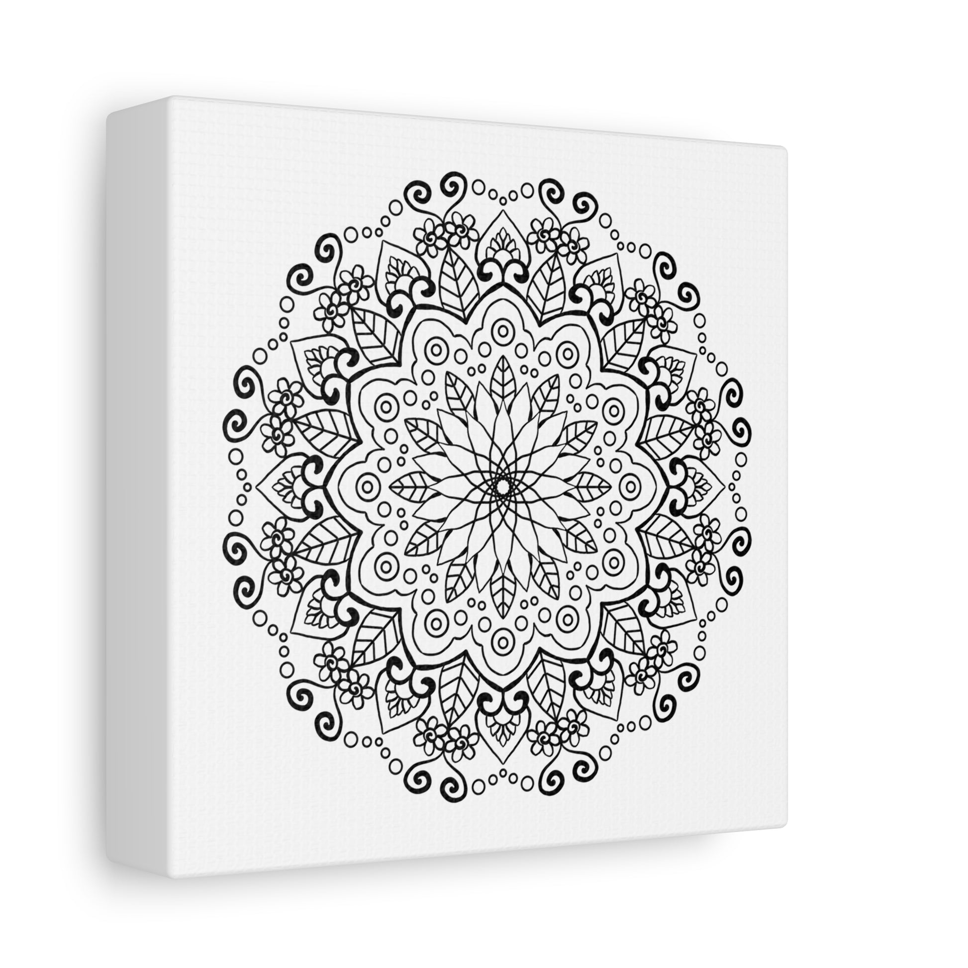 Handmade Mandala Art - Black & White Wall Art - Matte Canvas, Stretched, 125 - Intricately designed monochromatic mandala artwork on stretched matte canvas