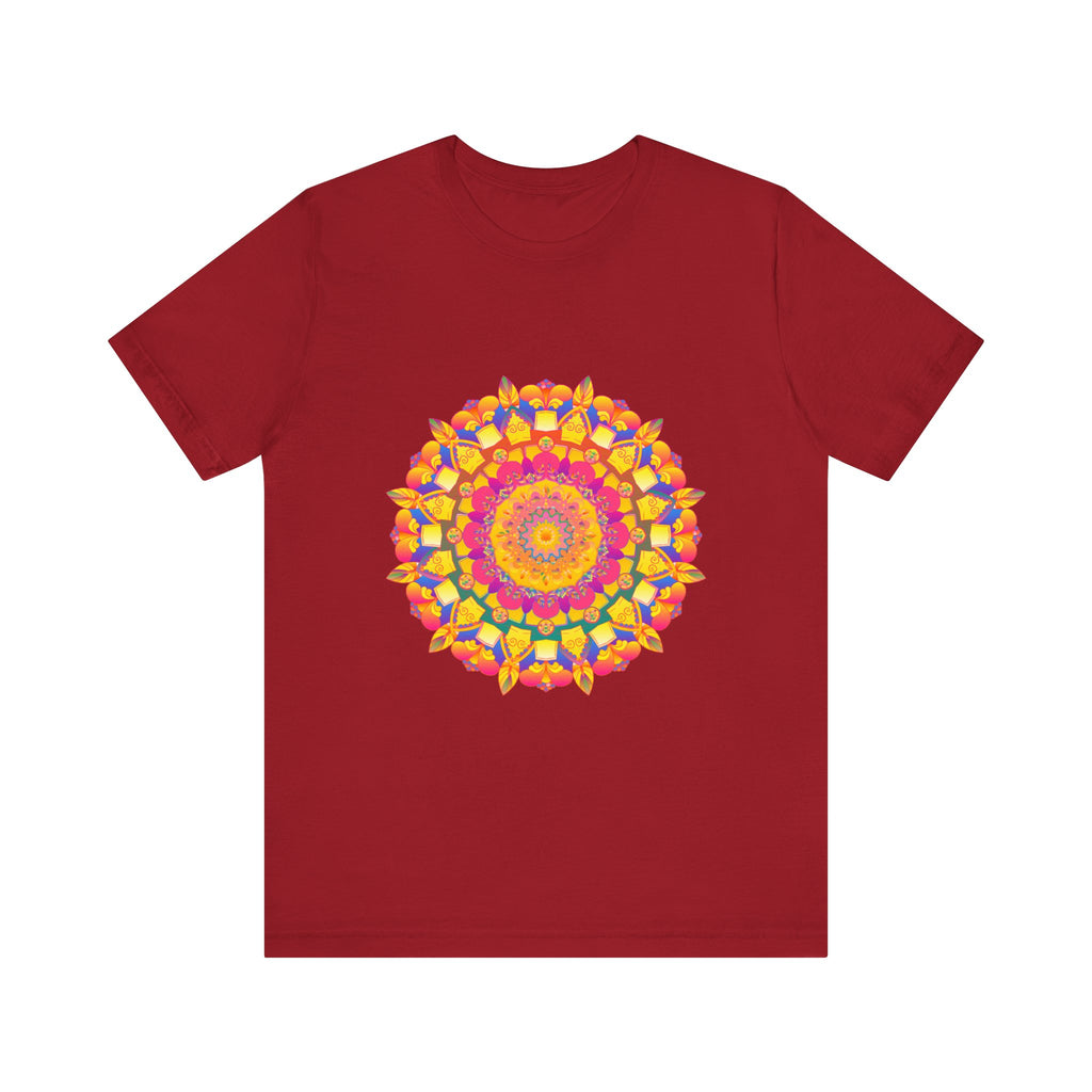 Colorful mandala tee with intricate and vibrant pattern, perfect for bohemian fashion lovers