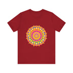Colorful mandala tee with intricate and vibrant pattern, perfect for bohemian fashion lovers