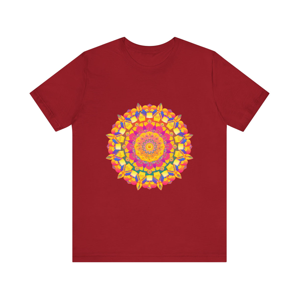 Colorful mandala tee with intricate and vibrant pattern, perfect for bohemian fashion lovers