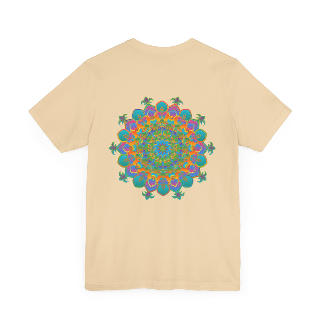 Vibrant Mandala Tee featuring intricate design of spiritual symbols for peace and harmony, perfect for meditation and yoga practice