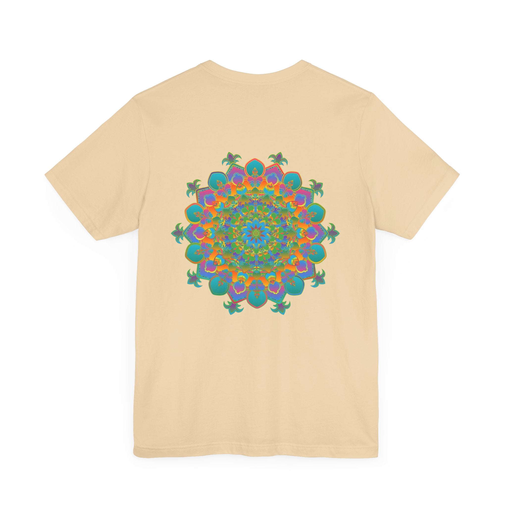 Vibrant Mandala Tee featuring intricate design of spiritual symbols for peace and harmony, perfect for meditation and yoga practice