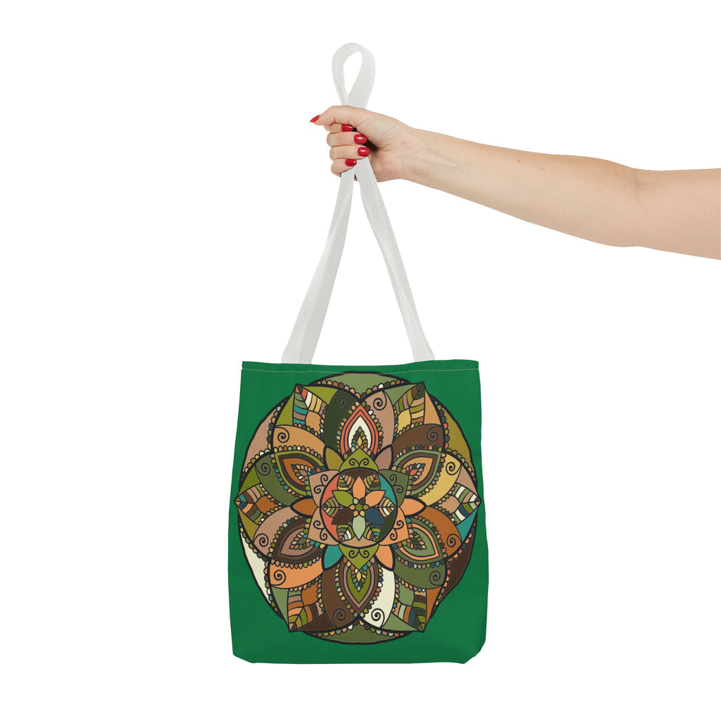 Boho Mandala Tote Bag — Green Floral Pattern AOP Shopper