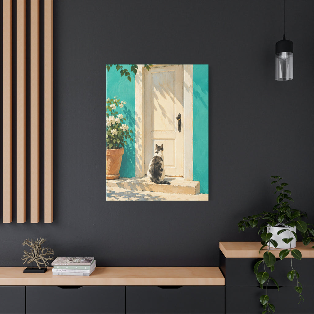 Sunlit Doorway Cat Canvas Wall Art