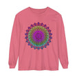 Close-up of Vibrant Mandala Unisex Long Sleeve T-Shirt Fabric Texture
