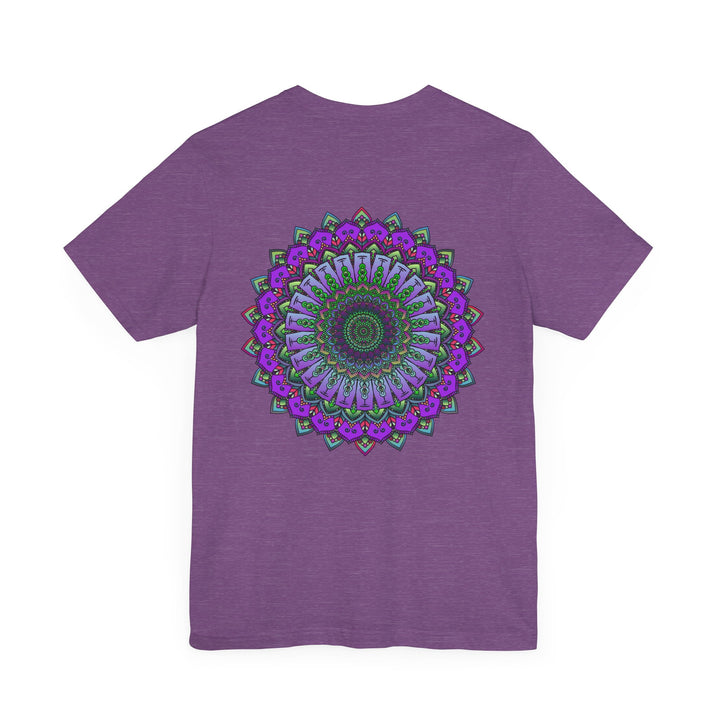 Colorful Mandala Tee featuring intricate design for a sense of spiritual peace and harmony in vibrant shades of blue, purple, and green