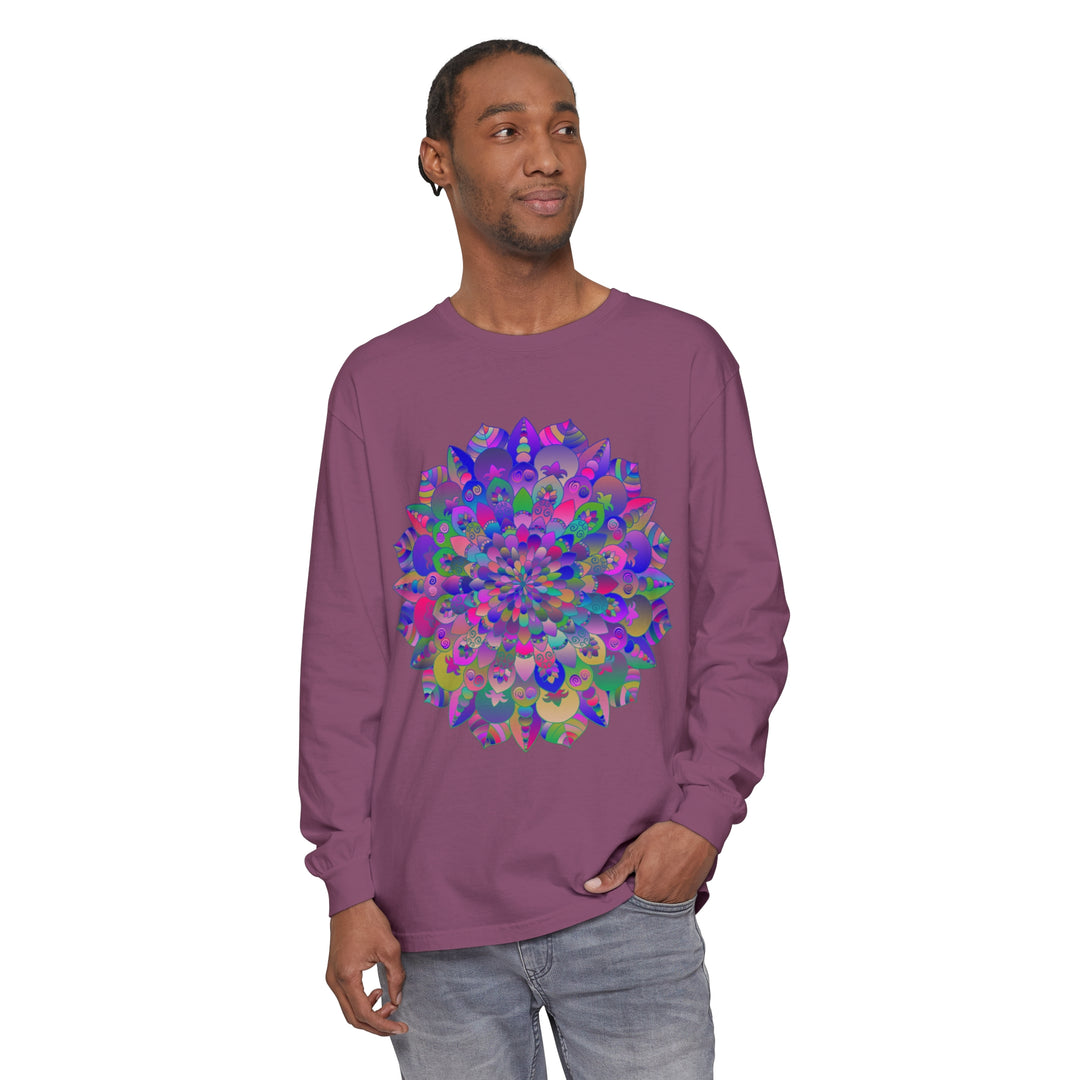 Colorful and intricate mandala design long sleeve t-shirt for a vibrant look