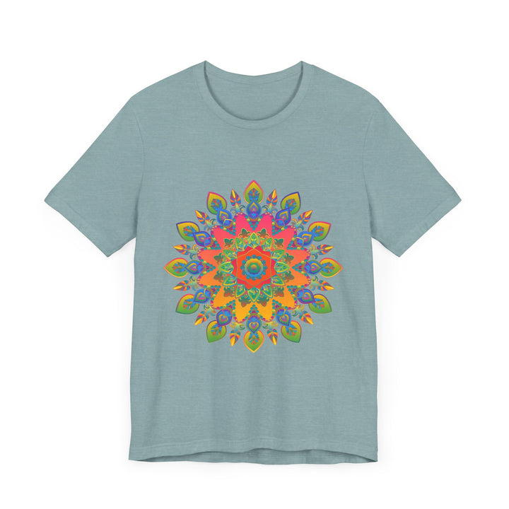 Colorful and detailed mandala design tee shirt with vibrant and intricate patterns