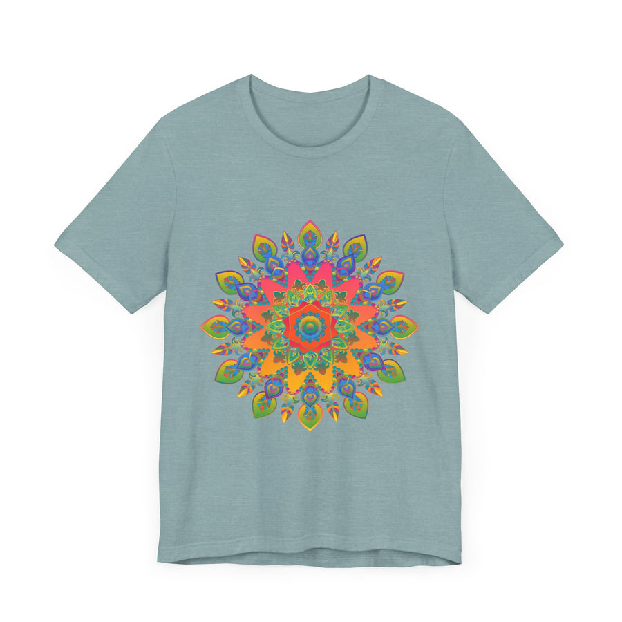 Colorful and detailed mandala design tee shirt with vibrant and intricate patterns