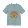 Colorful and detailed mandala design tee shirt with vibrant and intricate patterns