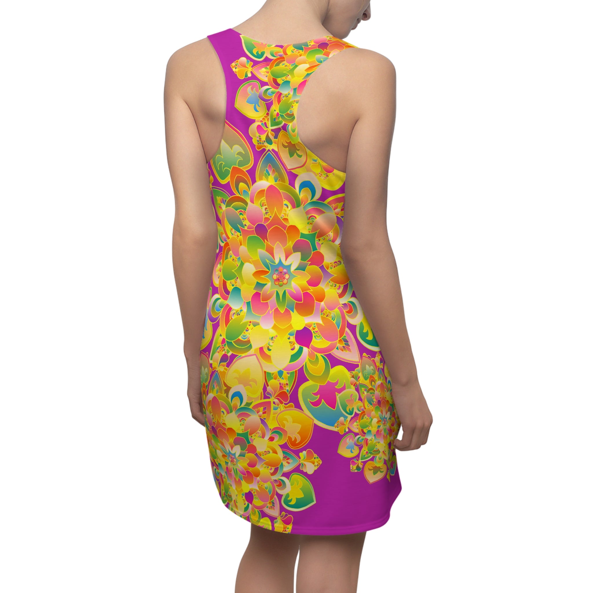 Floral Mandala Racerback Dress — Vibrant Pink & Sunshine All-Over Print