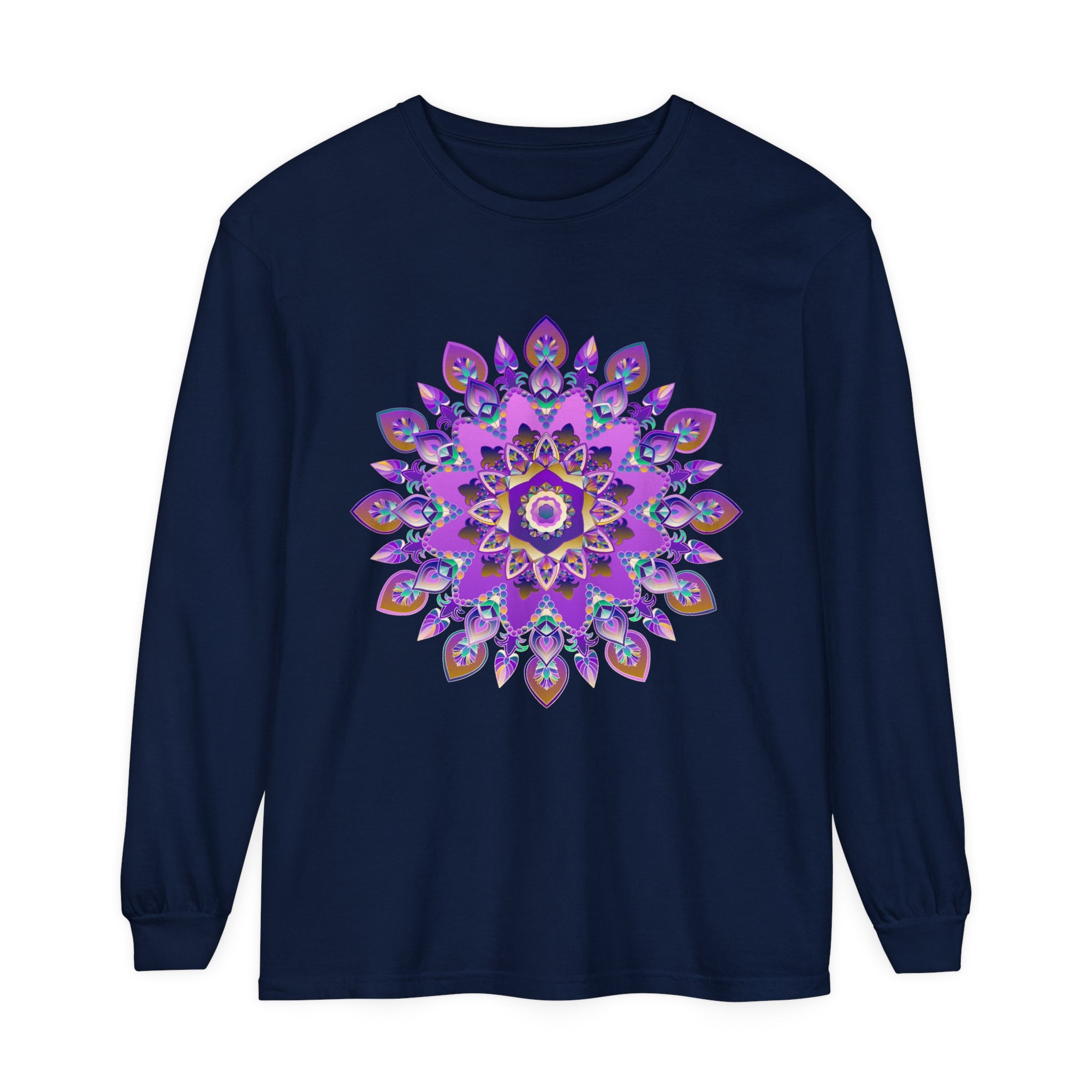 Beautiful purple and gold mandala design long sleeve t-shirt for women