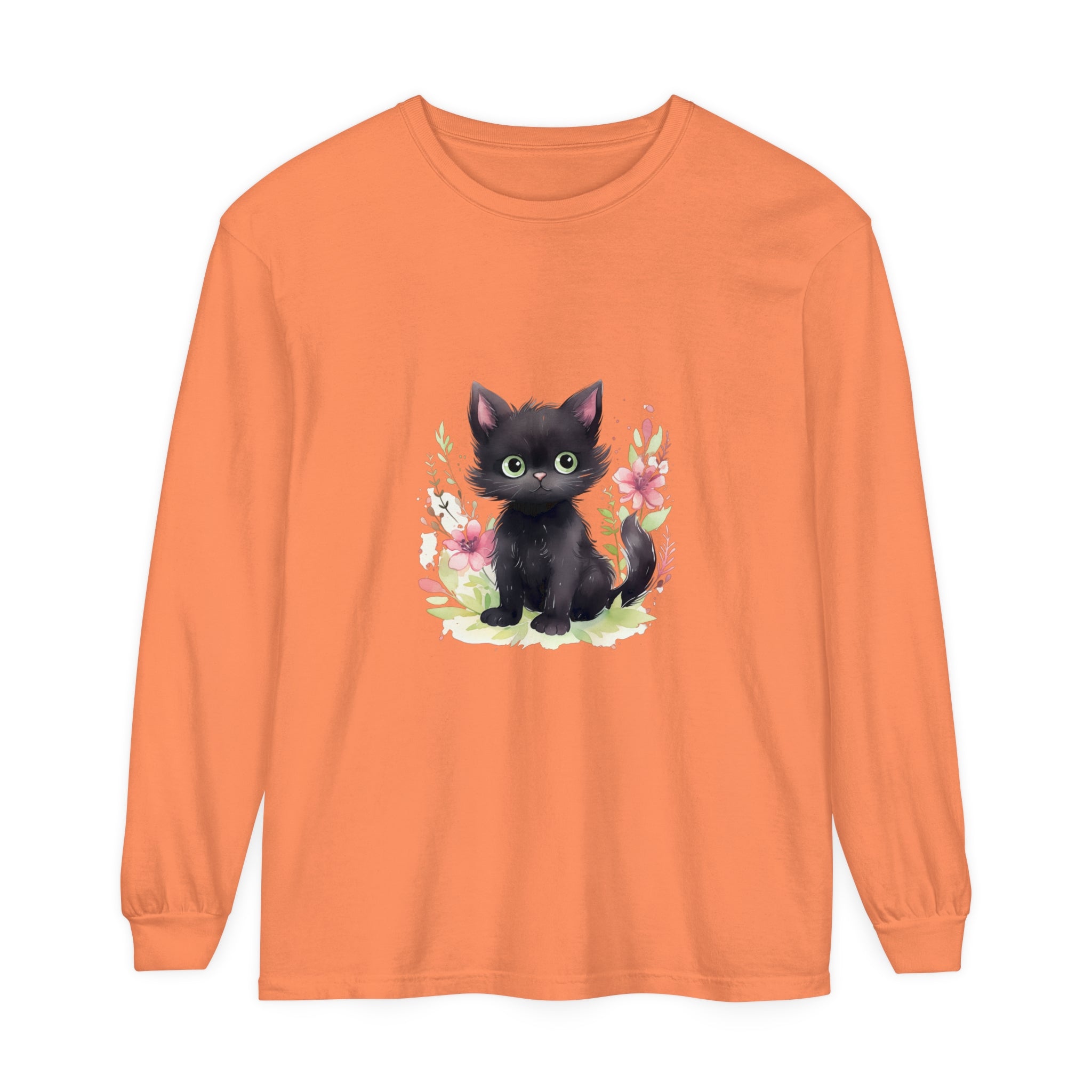 Playful Kitten Floral Watercolor T-Shirt on white background