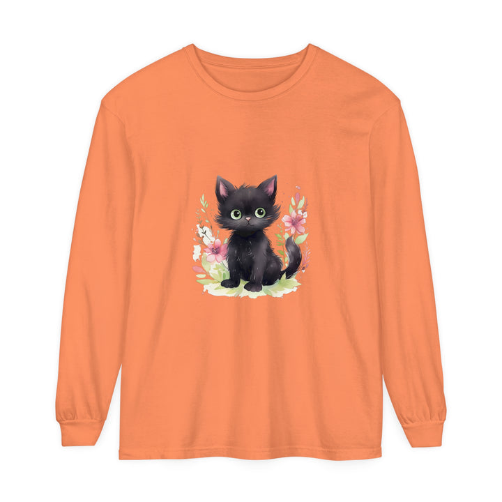 Playful Kitten Floral Watercolor T-Shirt on white background