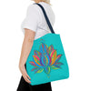 Beautiful azure Mandala Lotus Tote Bag, featuring intricate lotus design and vibrant blue color, perfect for carrying your essentials in style