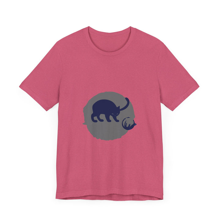 A black cat with glowing eyes and a mysterious aura, depicted on a playful silhouette t-shirt