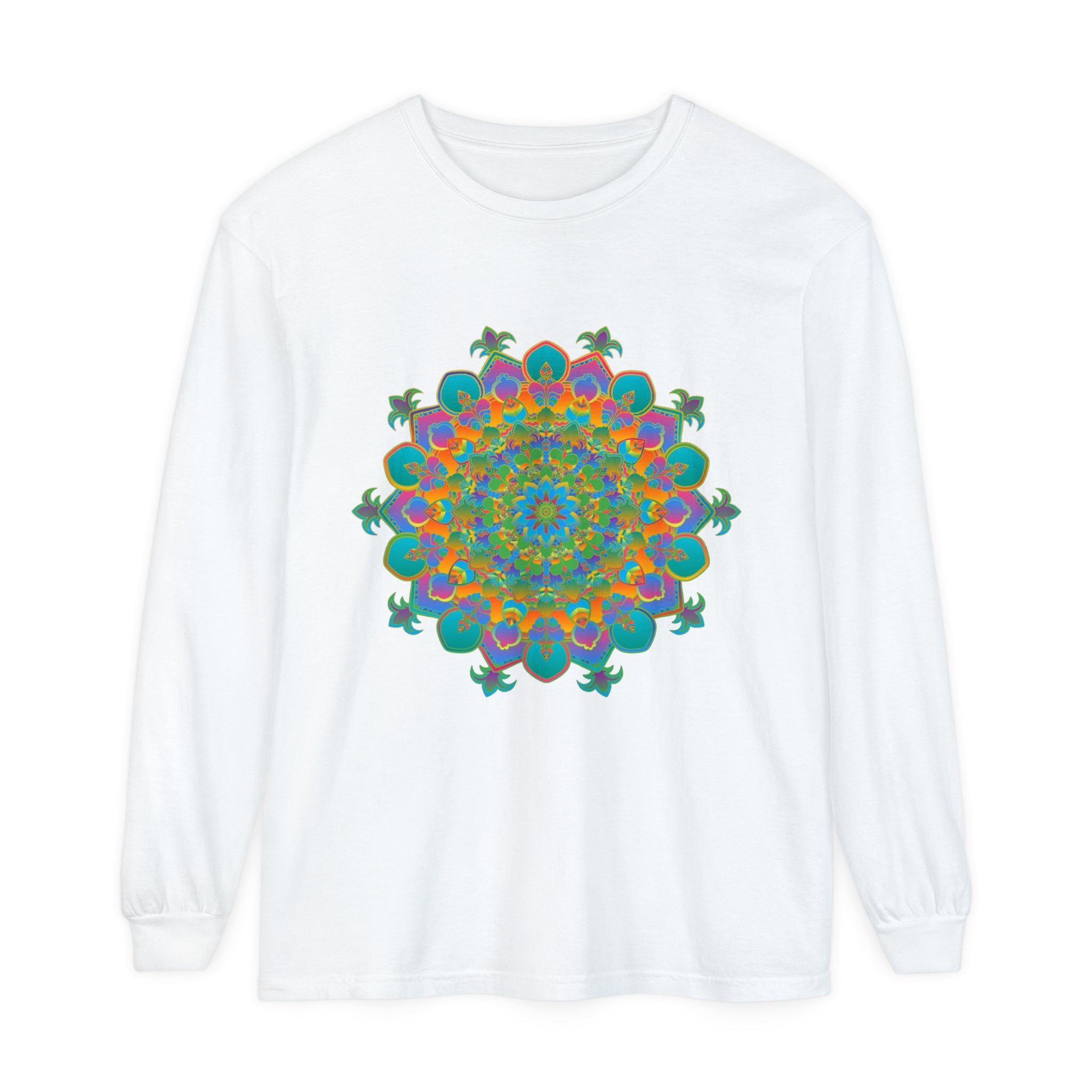 Colorful and intricate mandala design long sleeve t-shirt for both men and women