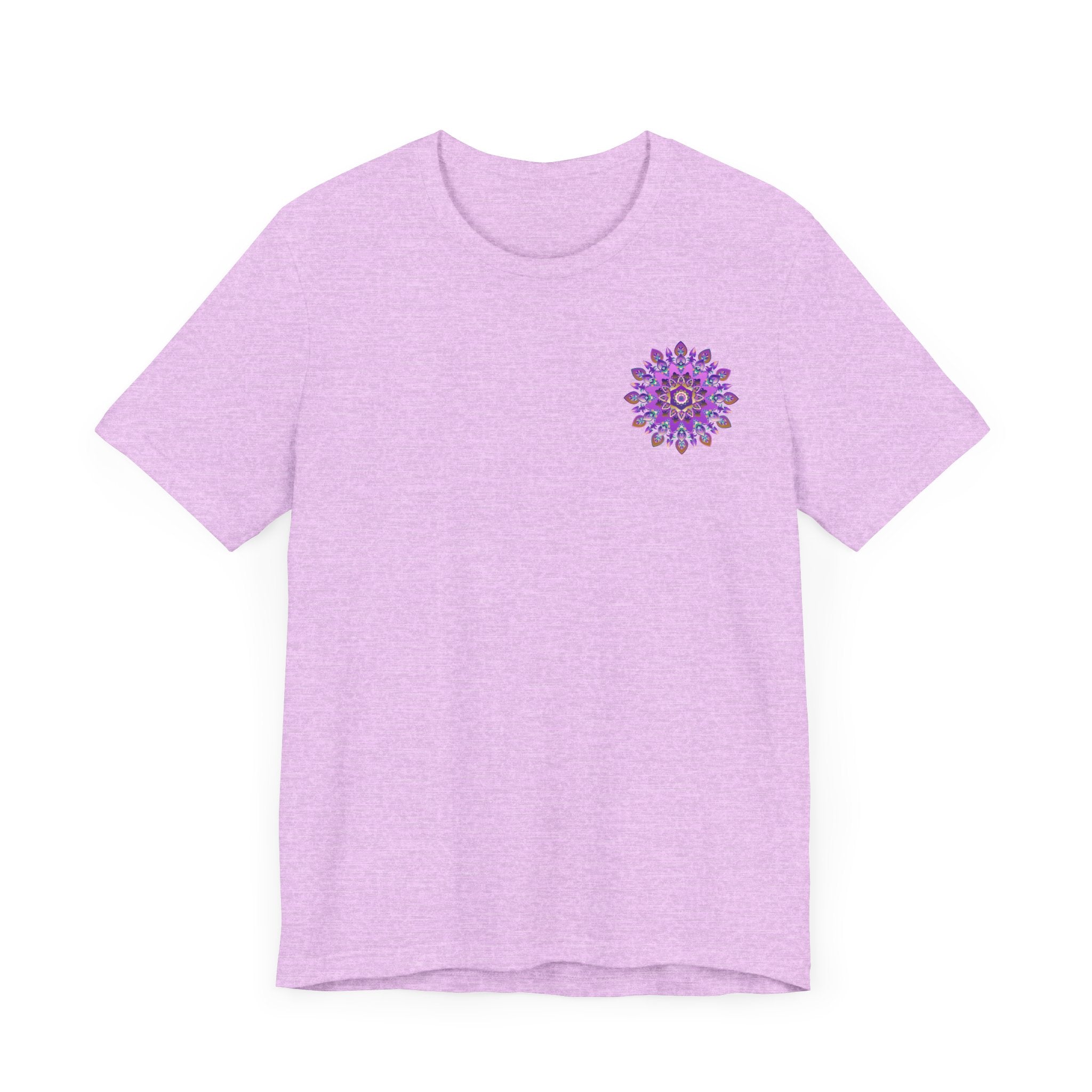 Beautiful purple mandala t-shirt with intricate design promoting spiritual peace and harmony for a calm and balanced lifestyle