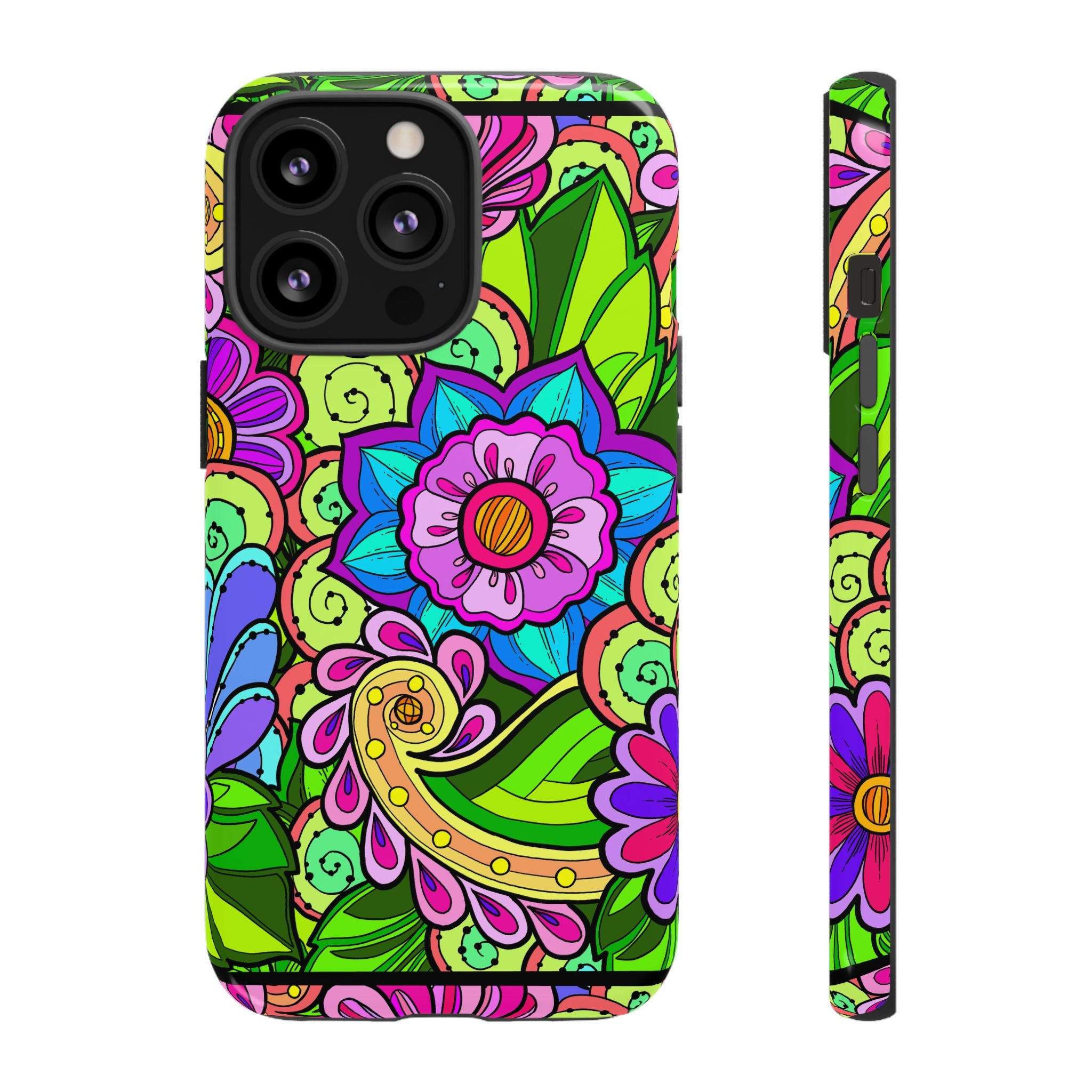 Custodia per iPhone e Google Pixel con fantasia floreale in verde brillante