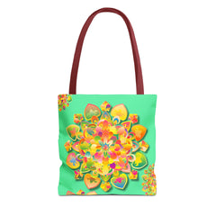 Floral Mandala Tote Bag — Bright Tropical Green All-Over Print