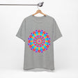 Vibrant and intricate mandala design t-shirt featuring psychedelic art and colorful patterns