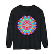 Colorful mandala unisex long sleeve t-shirt featuring intricate, vibrant design