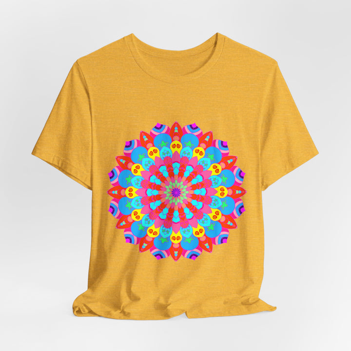 Vibrant and intricate mandala design t-shirt in multiple colors, perfect for psychedelic art enthusiasts