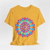 Vibrant and intricate mandala design t-shirt in multiple colors, perfect for psychedelic art enthusiasts