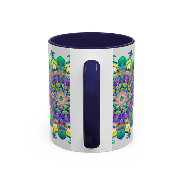 Beautiful light grey mug with a vibrant mandala art design